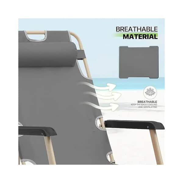 Gray Metal and Textilene Adjustable Outdoor Lounge Chair