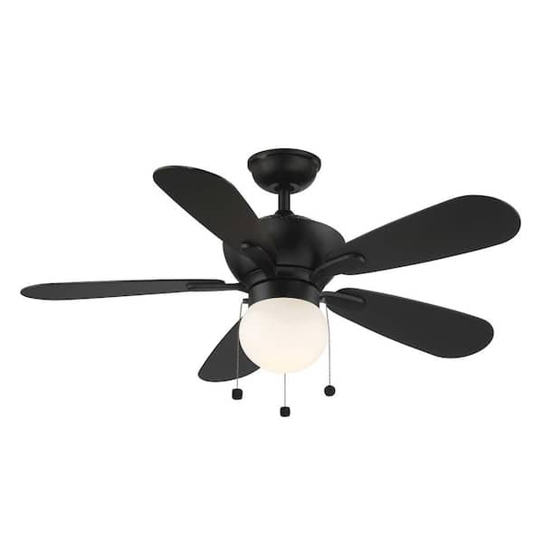 Hampton Bay Loomis 44 in. LED Indoor Matte Black Ceiling Fan with Light and Star Projecting Uplight Included