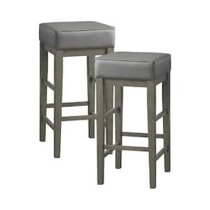 Kinsale 30.5 in. Antique Gray Finish Wood Pub Height Stool with Gray Faux Leather Seat (Set of 2)