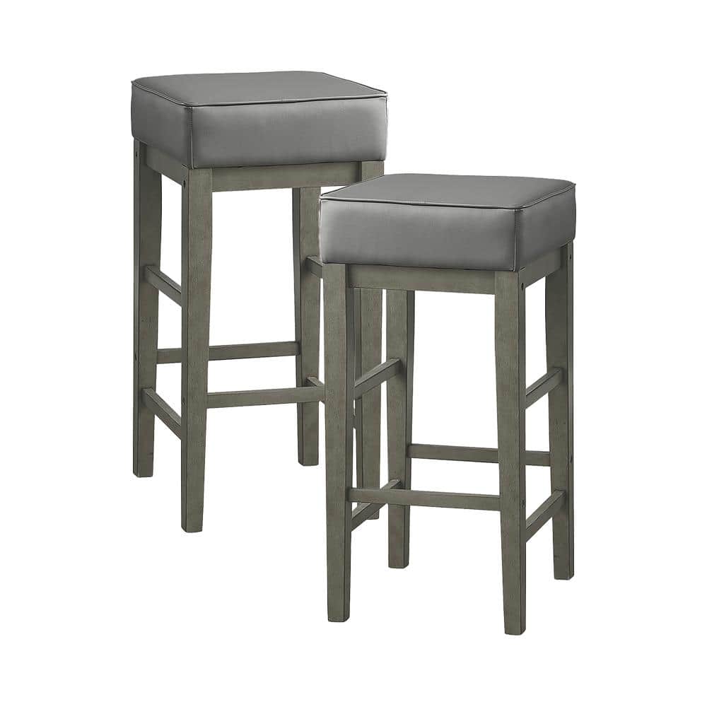 Kinsale 30.5 in. Antique Gray Finish Wood Pub Height Stool with Gray Faux L