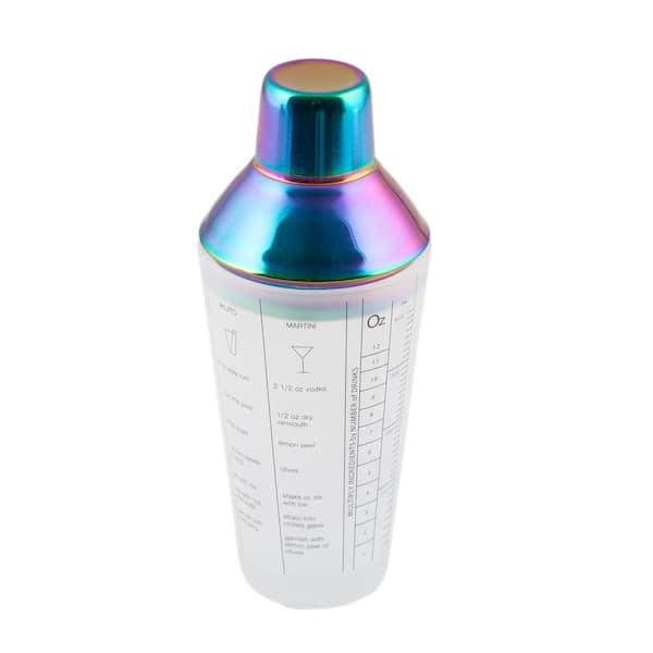 1 Rainbow Finish Leak-Proof lid Cambridge Silversmiths 9397GSTR Glass Cocktail Shaker Printed with Recipes