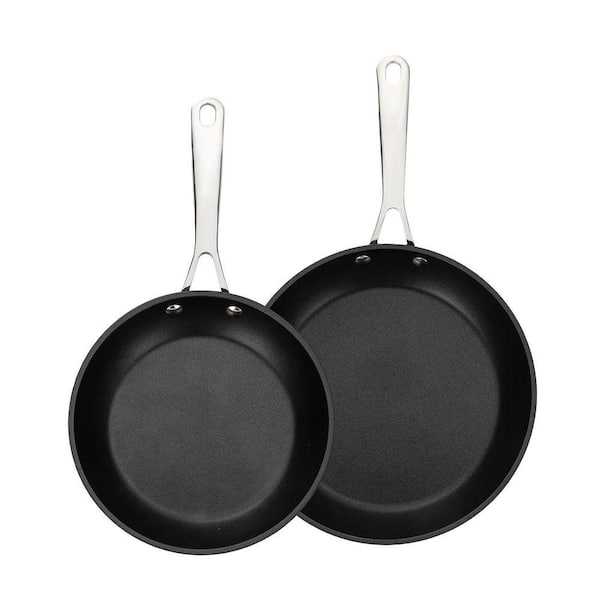 2-Piece Non Stick Aluminum Cookware Set Stainless Steel Handles Even Heat Distribution Oven Safe Kitchen Pans