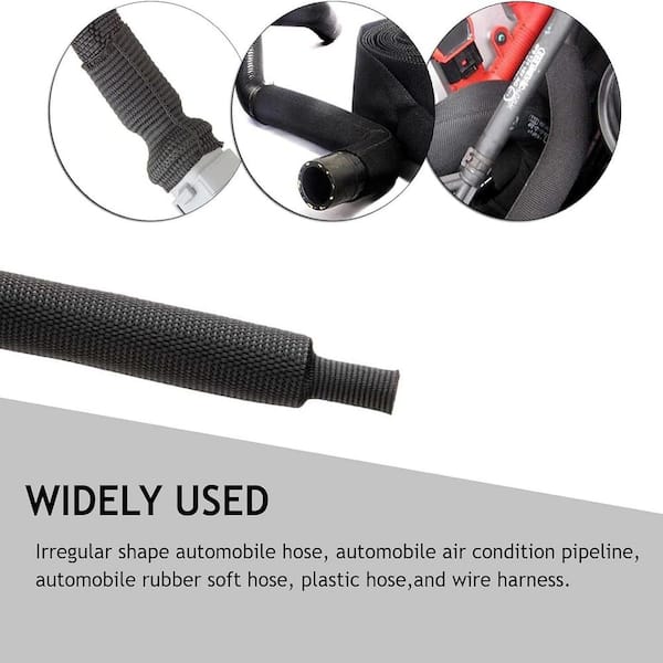 EKIEUDL - 1/2 in. 16 ft. Black Fabric Heat Shrink Tubing Braided Sleeving with Durable Abrasion Protection Flexible Cable Sheath