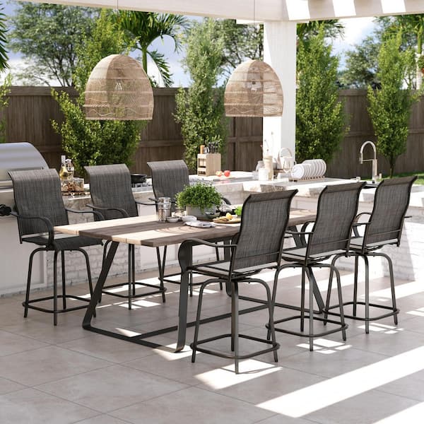 Gray Swivel Metal Outdoor High Bar Stools (6-Pack)
