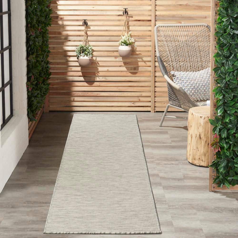 Light Grey Synthetic Flat Woven Runner Rug 2'2" x 10'