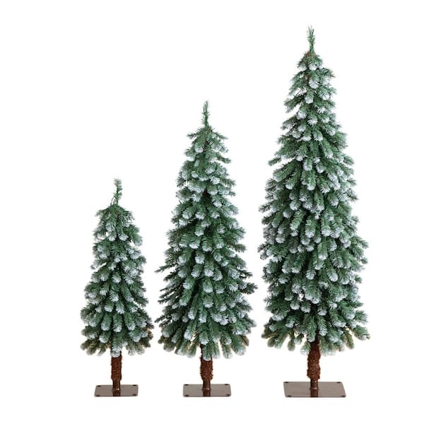 3 ft. 4 ft. 5 ft. Pre-Lit Frosted Artificial Christmas Tree Set with Warm LED Lights - (Set of 3)