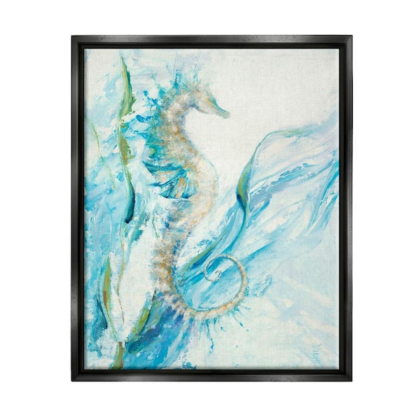 The Stupell Home Decor Collection Nautical Seahorse Blue Fluid Ocean Water by Third and Wall Floater Frame Nature Wall Art Print 25 in. x 31 in.
