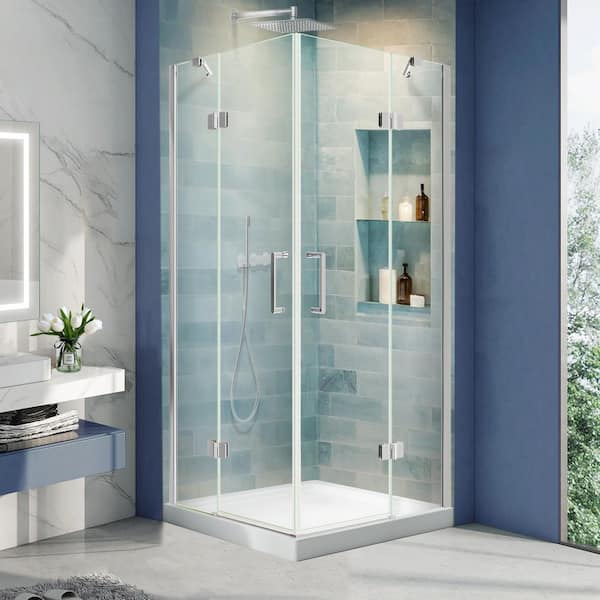 AZDHOME 36 in. W. x 36 in. D x 72 in. H Neo Angle Pivot Frameless Corner Shower Enclosure in Chrome with Tempered Clear Glass