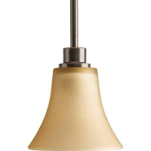 Joy Collection 1-Light Antique Bronze Mini Pendant with Etched Light Umber Glass