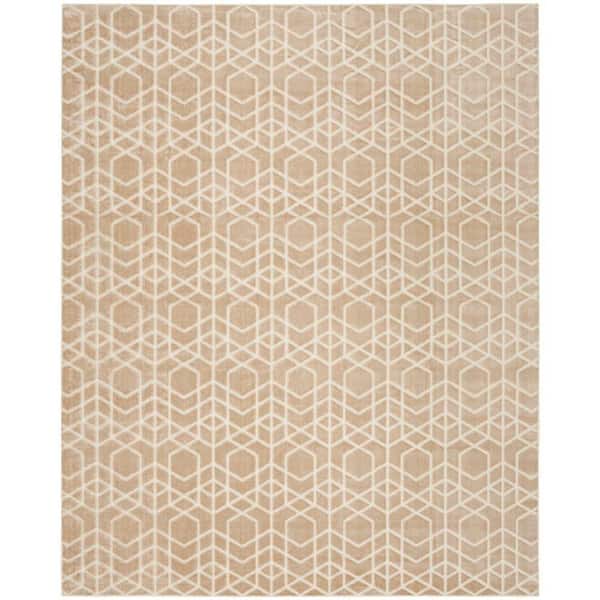 Washable Charm Beige Ivory 8 ft. x 10 ft. Geometric Contemporary Area Rug