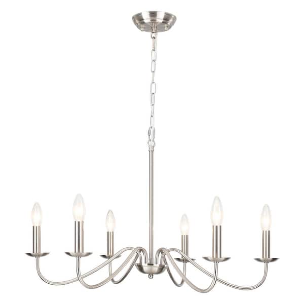 ZJVAIVE 6-Light Classic Sliver Nickel Candle Style Chandelier for Kitchen Island Dining Room with No Bulbs Included