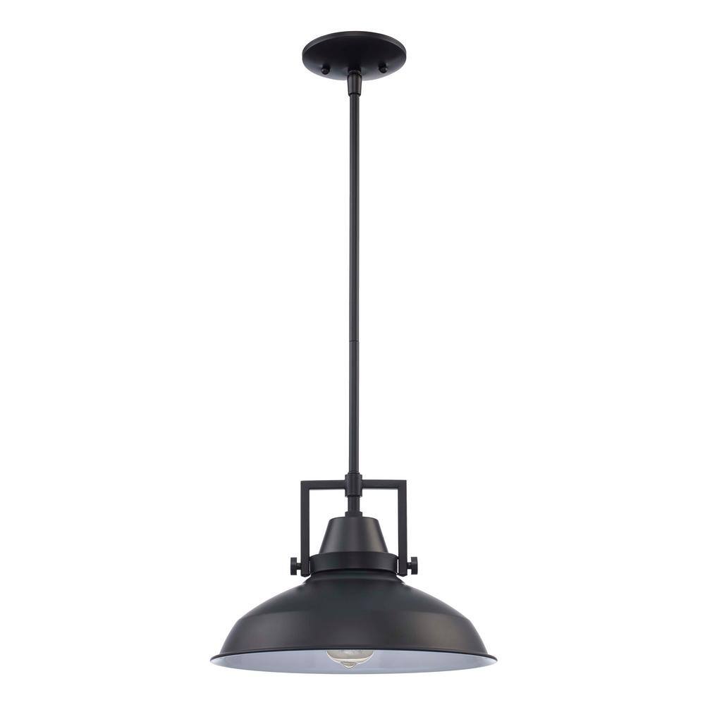 Hampton Bay Wilhelm 12 in. 1Light Black Industrial Farmhouse Pendant