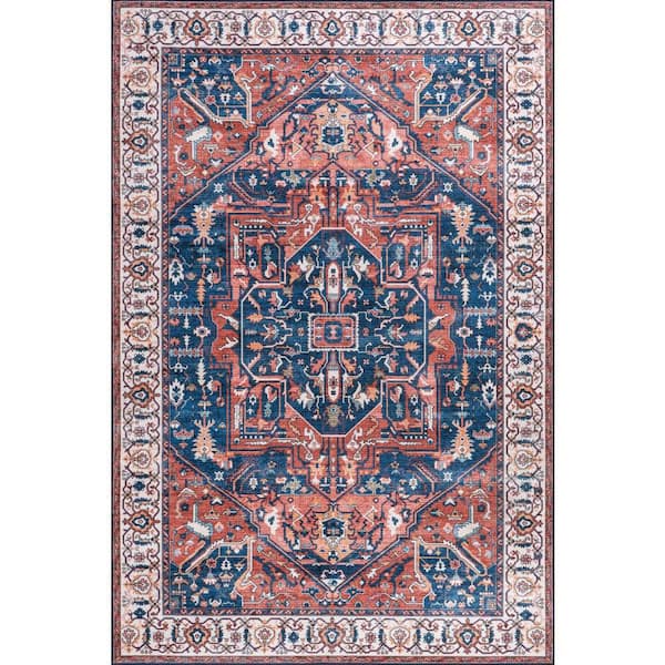 Atrium Medallion Spill Proof Washable Rust 9 ft. x 12 ft. Indoor Area Rug