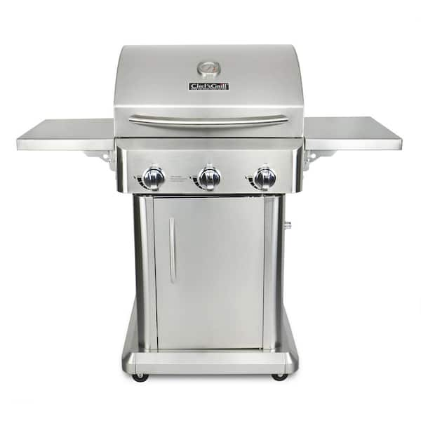 Chef's Grill 3-Burner Propane Gas Grill in Stainless Steel with Folding Side Shelves