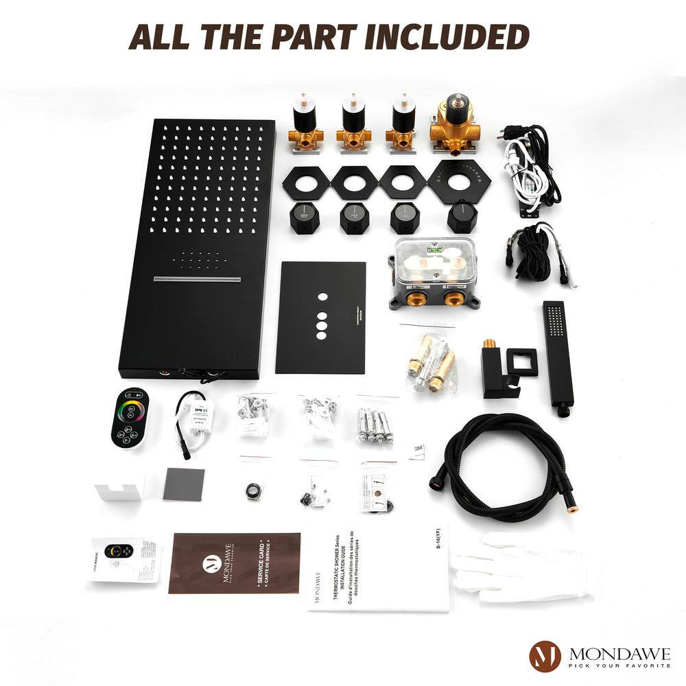 Matte Black Stainless Steel Dual Rain Shower System with Bluetooth Speaker