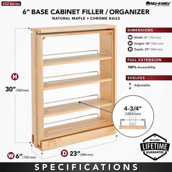 Maple 6 in. Pull Out Kitchen Cabinet Filler Organizer Spice Rack