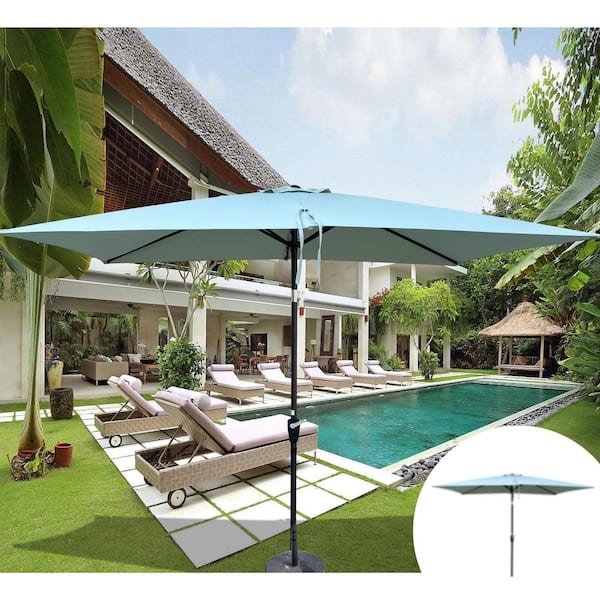 ToolCat 6 ft. x 9 ft. Patio Market Umbrella Outdoor Waterproof Umbrella with Crank and Push Button Tilt in Frosty Green