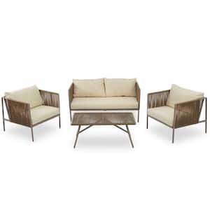 Anky 4-Piece Metal Patio Conversation Set with Beige Cushions