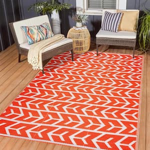Amsterdam Orange and White 10 ft. x 14 ft. Folded Reversible Recycled Plastic Indoor/Outdoor Area Rug-Floor Mat