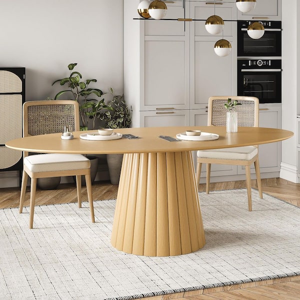 Modern Natural Solid Wood 67 in. Pedestal Dining Table Seats 6