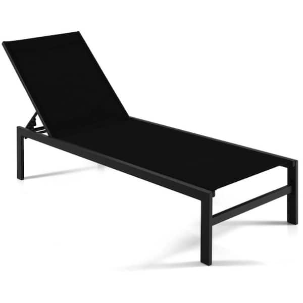 Kadehome Black Aluminium Outdoor Chaise Lounge with Adjustable Backrest, Quick-drying Lounge Chair for Yard Poolside Sunbath