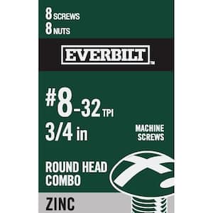 #8-32 x 3/4 in. Combo Round Head Zinc Plated Machine Screw (8-Pack)