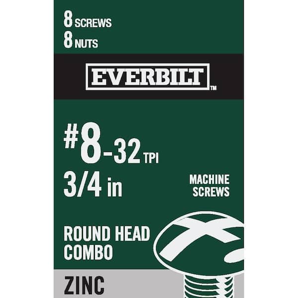 Everbilt #8-32 x 3/4 in. Combo Round Head Zinc Plated Machine Screw (8-Pack)