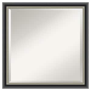 Theo Black Silver 22.75 in. x 22.75 in. Beveled Modern Square Wood Framed Wall Mirror in Black