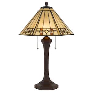 26 in. Matte Black Metal Table Lamp with Tiffany Glass Shade