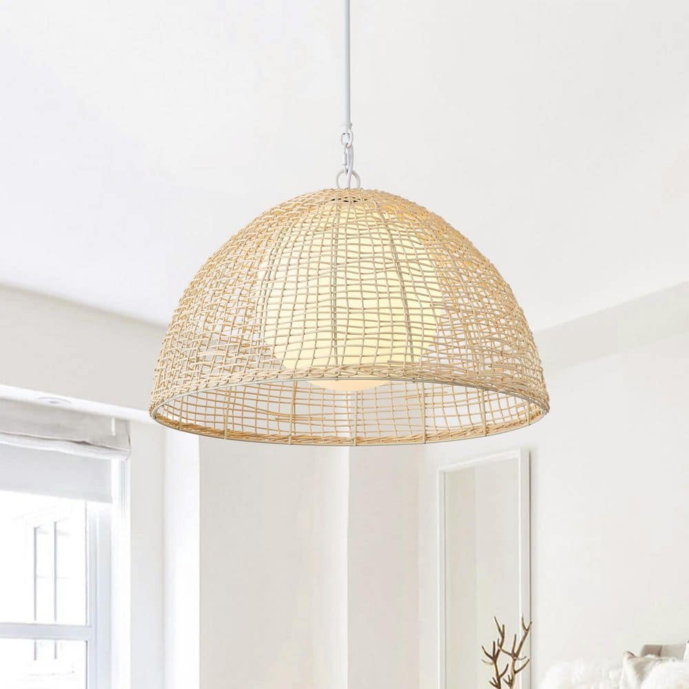 20.87 in. 1-Light Boho Rattan Pendant Light Farmhouse Ceiling Light Fixture with White Globe Glass Shade price history on PriceWatchPro