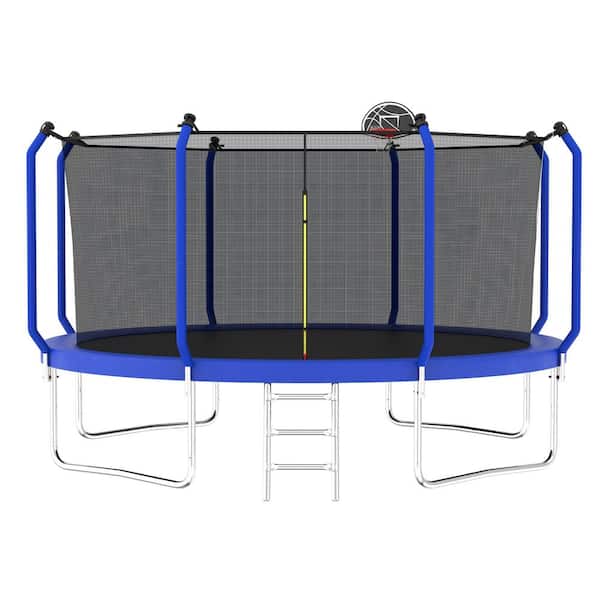 14 ft. Outdoor Reinforced Trampoline with Enclosure Net and Basketball Hoop