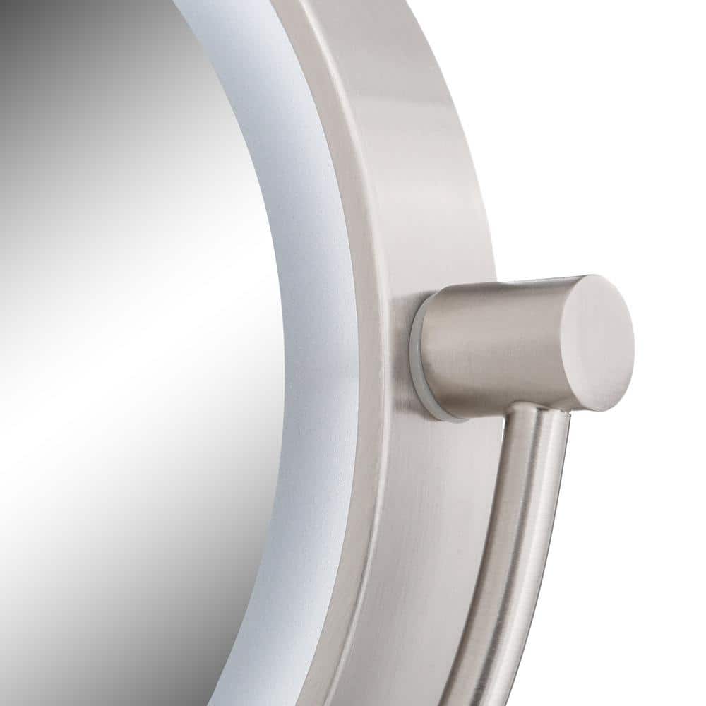Satin Nickel Round Wall Mounted LED Magnifying Mirror