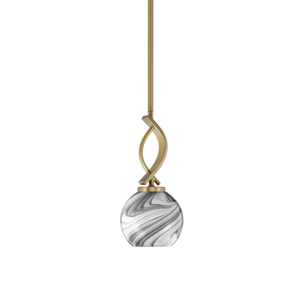 Olympia 1-Light Stem Hung New Age Brass, Mini Pendant-Light with Onyx ...