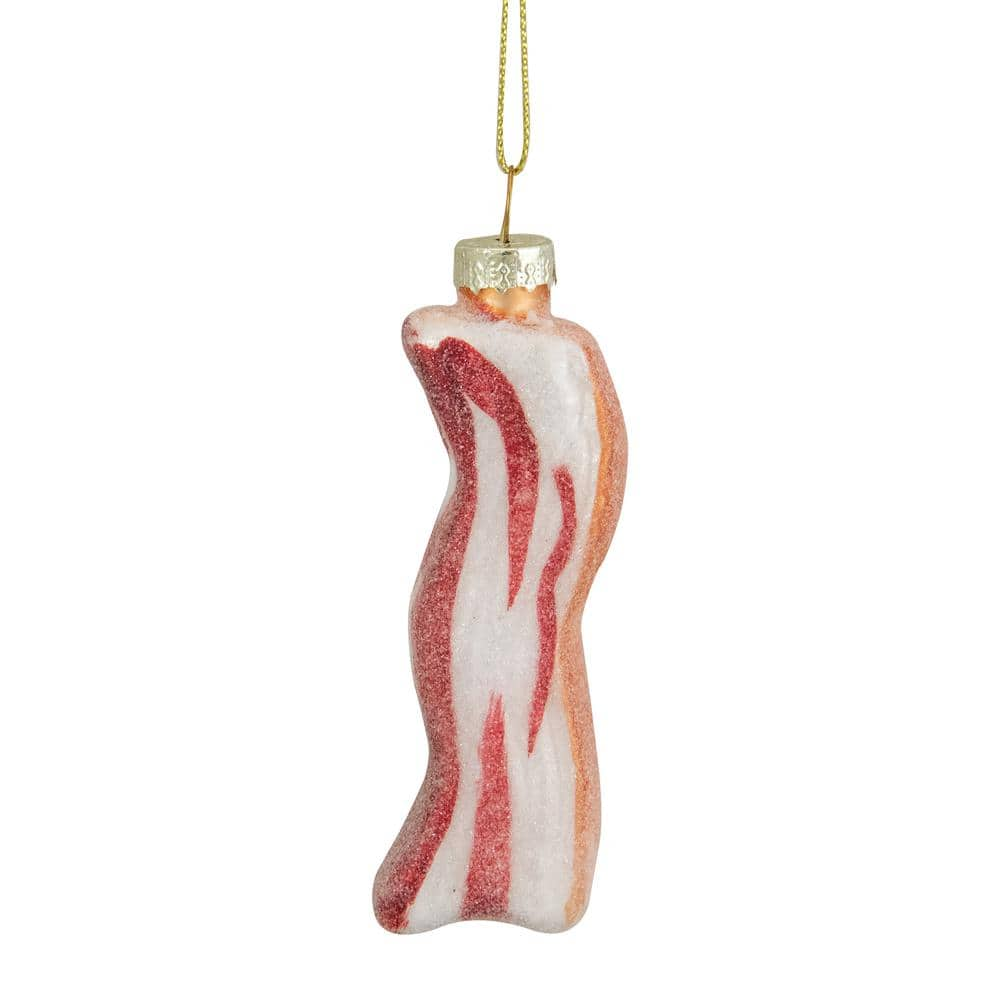 Northlight 3.5 in. Pink and White Strip of Bacon Glass Christmas Ornament