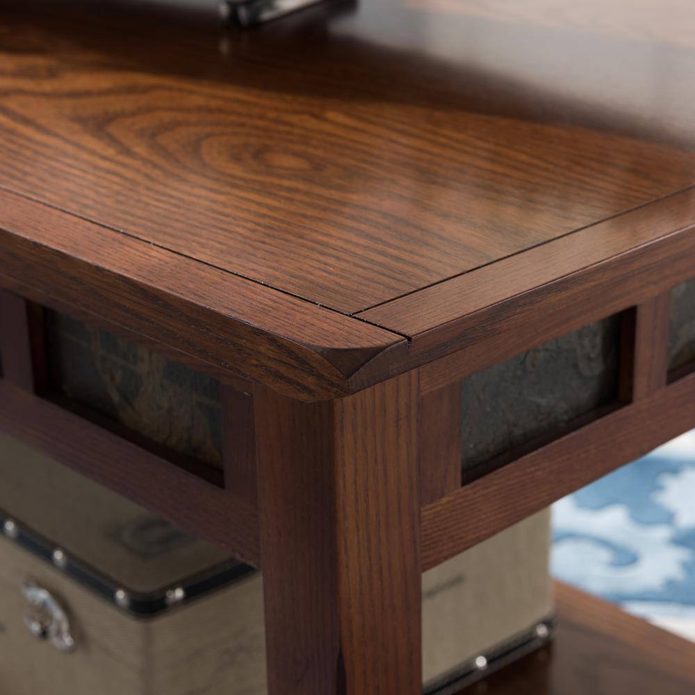 Rustic Oak Rectangular Coffee Table with Slate Details