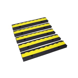 2 Channels Cable Protector Ramp Rubber Modular Speed Bumps Hump Rated 11000 lbs. Load Capacity, (5-Packs)