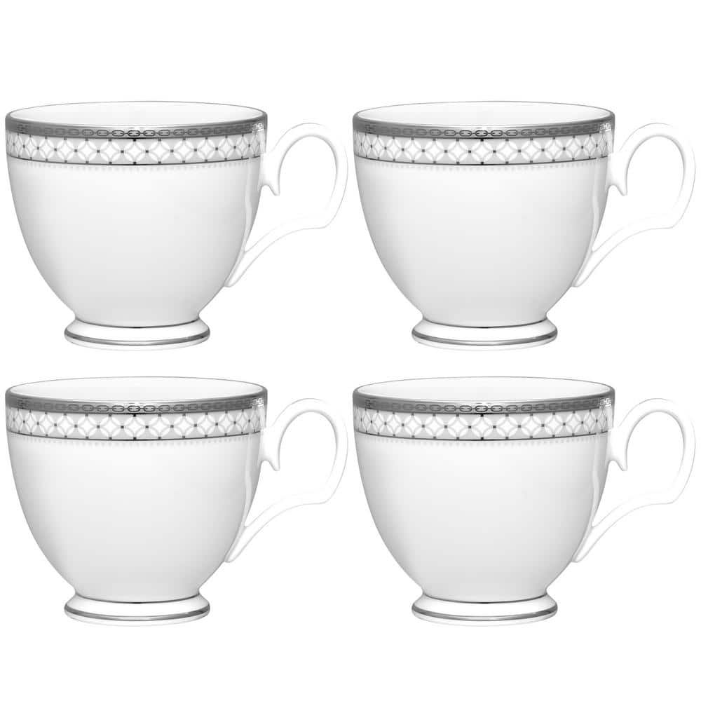 Noritake Rochester Platinum 8 fl. oz. (White) Porcelain Tea Cups, (Set ...