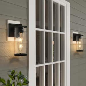 Modern 1-Light Black Outdoor Wall Light Cylinder Sconce with Hammered Clear Glass Shade for Porch Patio, LED Compatible