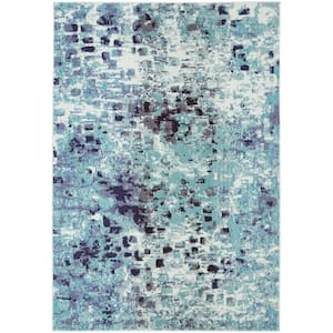 Madison Turquoise/Navy 4 ft. x 6 ft. Abstract Distressed Area Rug