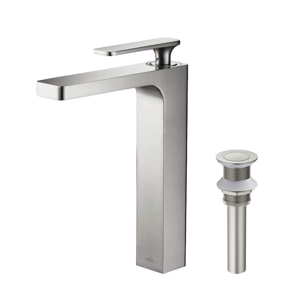 Single Handle Lever Handle Single Hole Bathroom Sink Faucet with Supply Lines and Pop-Up Drain in Brushed Nickel