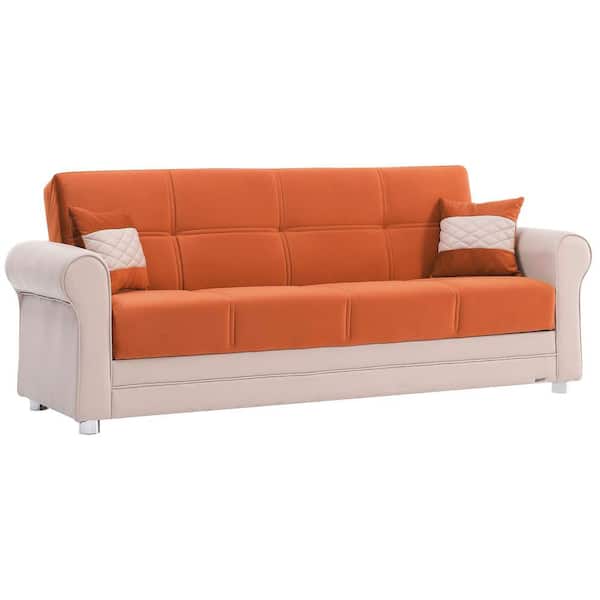 Ottomanson Eternal Collection Convertible 89 in. Orange Microfiber 3-Seater Twin Sleeper Sofa Bed with Storage