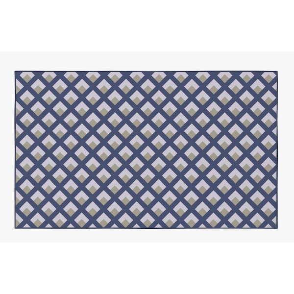 DEERLUX Modern Living Room with Nonslip Backing, Geometric Gray and Blue Trellis Pattern, 4 ft. x 6 ft. Small Area Rug