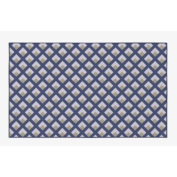 DEERLUX Modern Living Room with Nonslip Backing, Geometric Gray and Blue Trellis Pattern, 3 ft. x 5 ft. Extra Small Area Rug