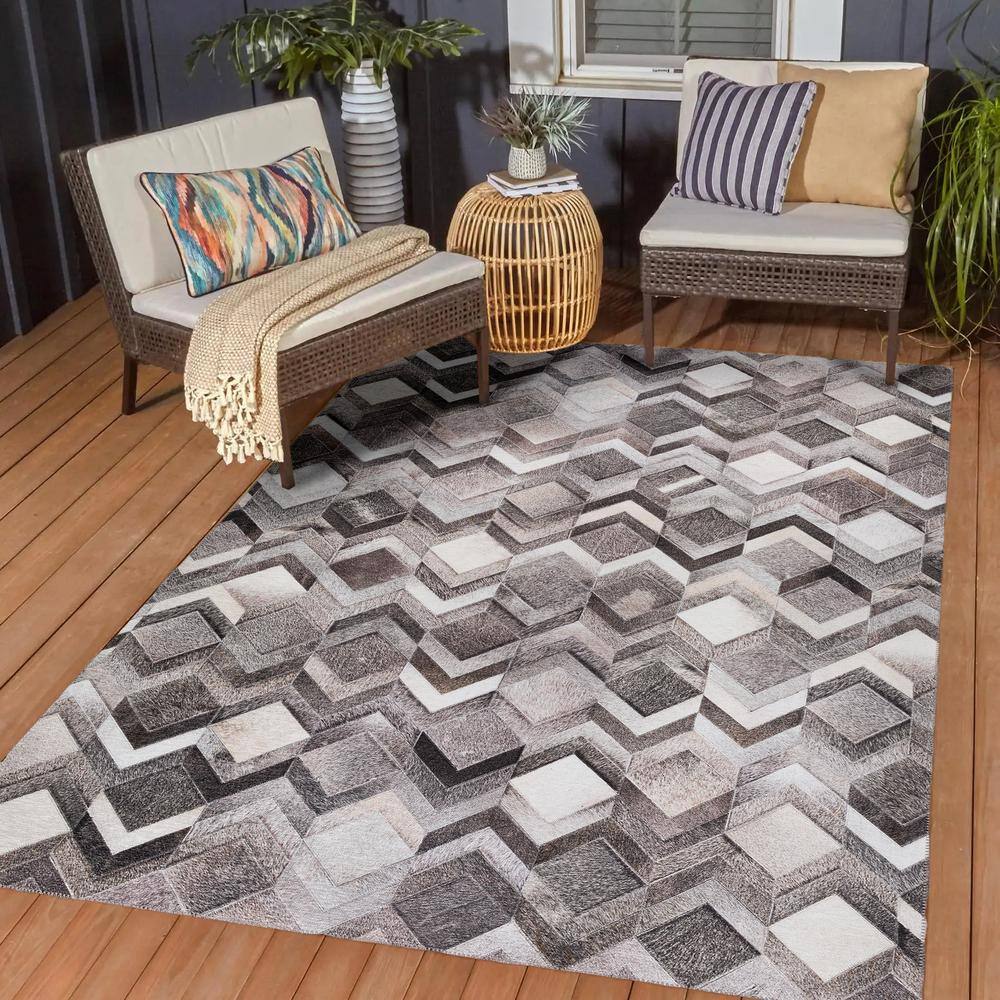 Gray 5' x 7' Washable Faux Hide Chenille Area Rug