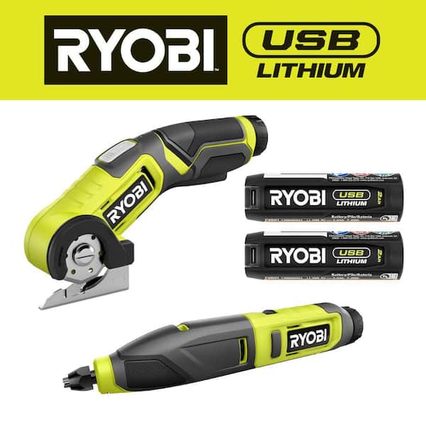 RYOBI USB Lithium 2-Tool Combo Kit with Power Cutter, Power Carver, (2) Batteries, and (2) USB Charging Cables