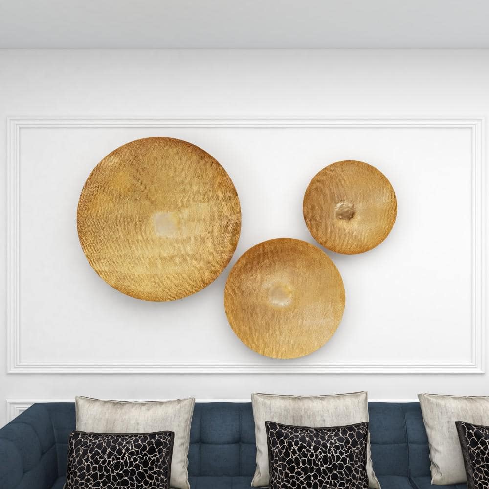 Gold Large Metallic Round Disk Wall Decor Set