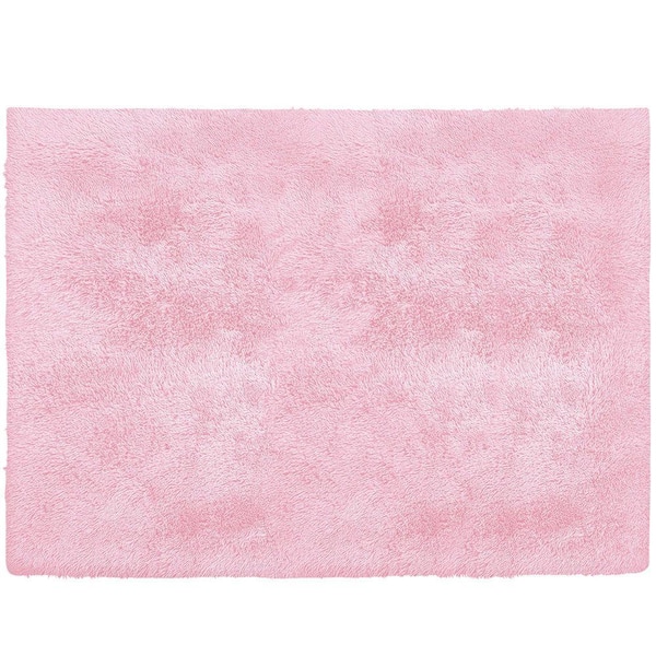 Super Soft Pink 4 ft. x 5 ft. Solid Polyester Modern Abstract Area Rug