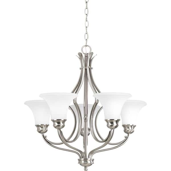 Progress Lighting Applause Collection 5-Light Brushed Nickel Chandelier with Etched Parchment Glass Shade