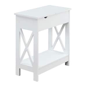 Oxford 11.25 in. White Standard Height Rectangular Wood Top End Table with Flip Top and Charging Station