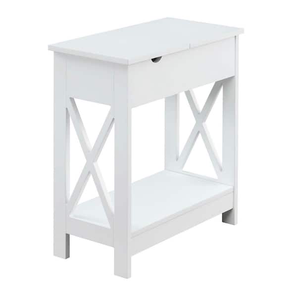 Convenience Concepts Oxford 11.25 in. White Standard Height Rectangular Wood Top End Table with Flip Top and Charging Station